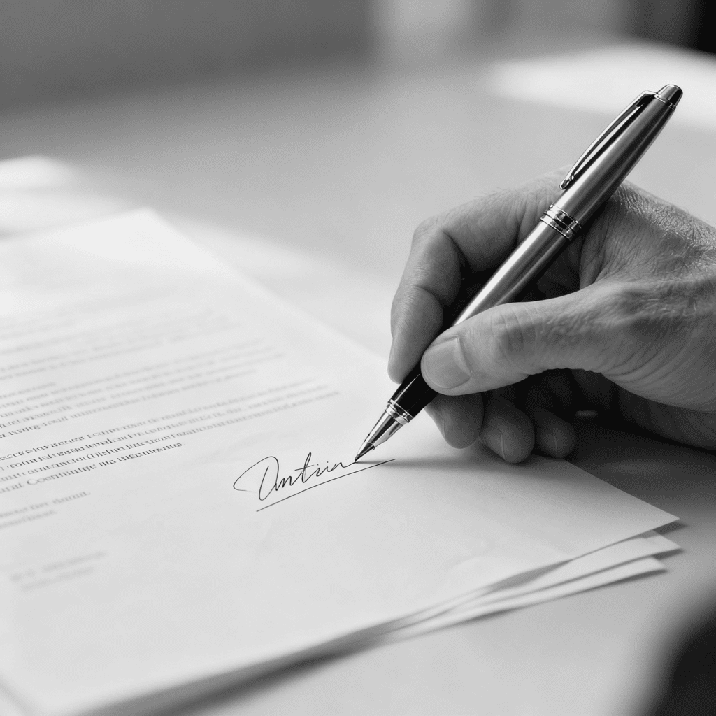Firma su un documento importante.